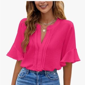 Women's Pink Ruffle Sleeve Top